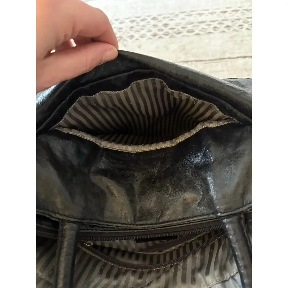 Vintage Latico USA Black Leather Tote Shoulder Bag Soft Slouchy Boho Minimalist